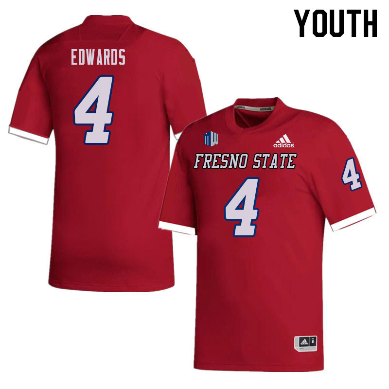 Youth #4 Emoryie Edwards Fresno State Bulldogs College Football Jerseys Sale-Red - Click Image to Close